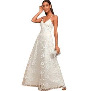 Lulus Magically Sequin Embroidered Lace-Up Maxi Dress Charming White Size Large